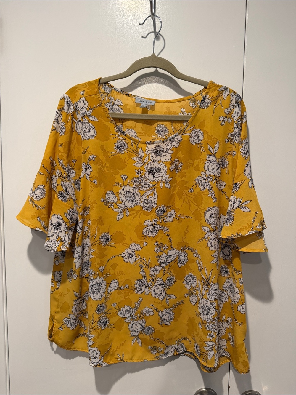 Yellow Floral V-Neck Women's Top